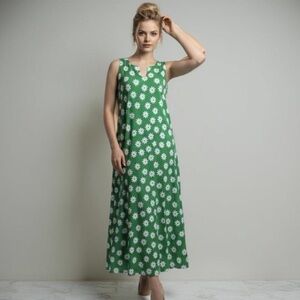 Green Floral Sleeveless Maxi Dress